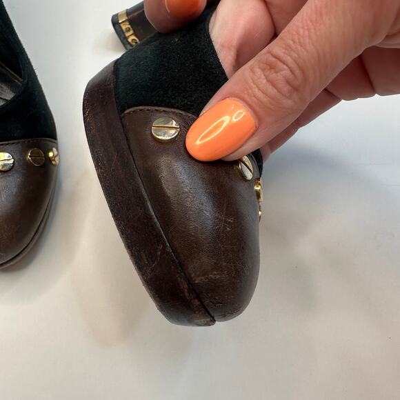 Tory Burch Black Leather Cap Toe Studded Platform Pumps - Picture 4 of 9